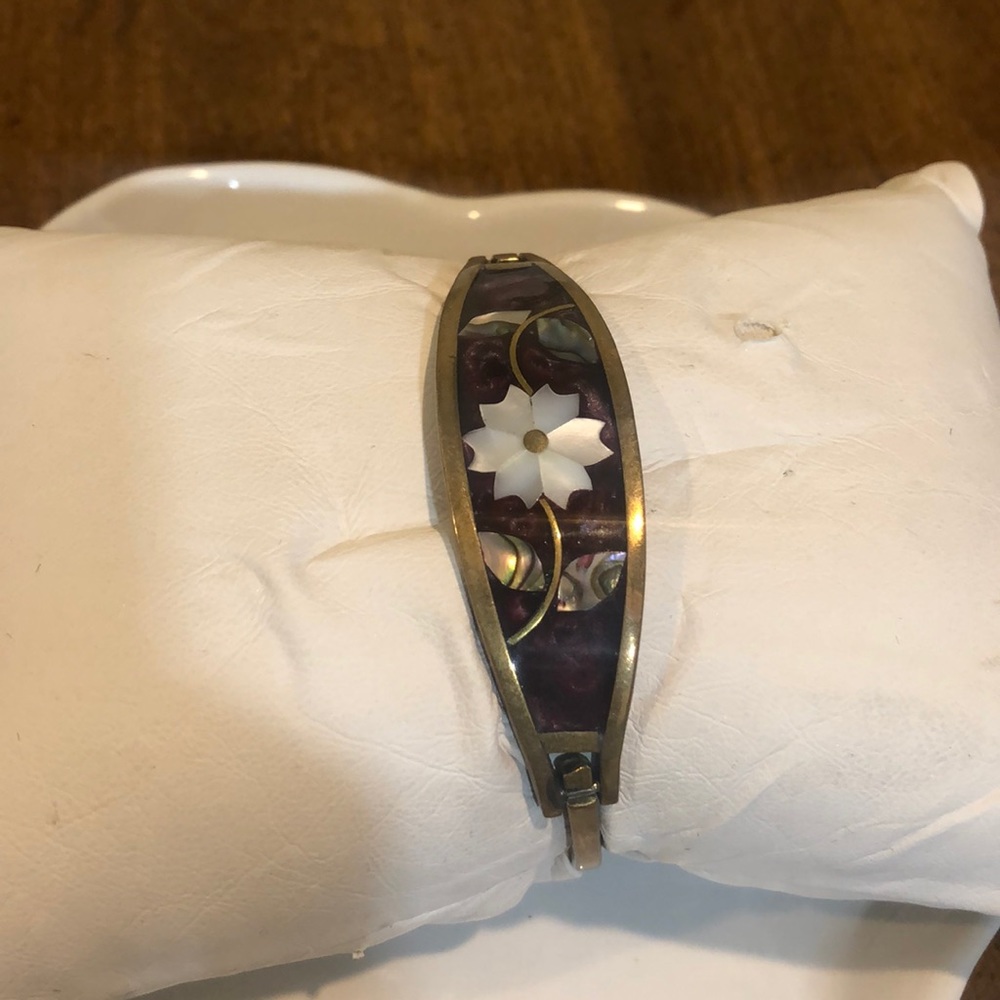 Vintage Floral Marble Mosaic Gold Bangle